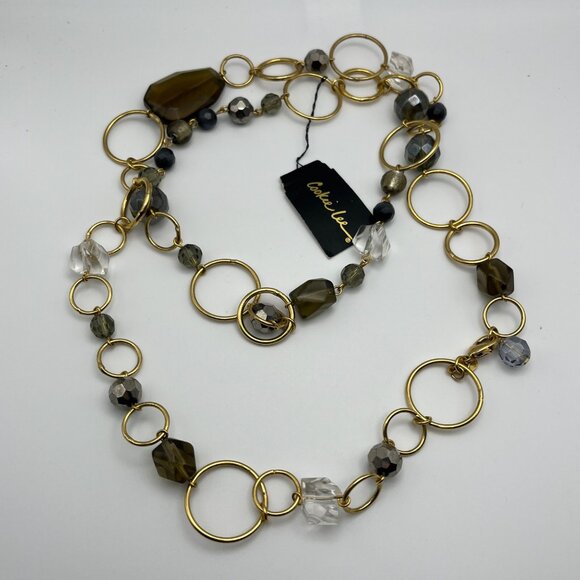 Cookie Lee Gold-Tone Chain Necklace W/ Mixed Beads & Rings Long Length Layered - Picture 2 of 9